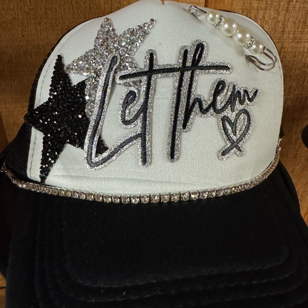 Stylish Black and White Embellished Cap